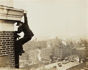 (DAREDEVIL PHOTOGRAPHER) A series of 6 photographs of Philadelphia photojournalist Walter Crail at the edges of various tall buildings